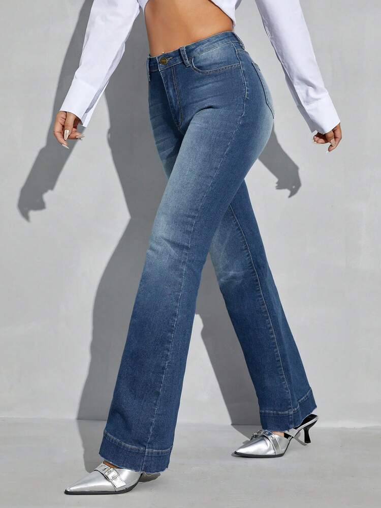 High Waist Bleach Wash Flare Leg Jeans