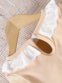 SHEIN 女童秋冬裝白色蕾絲修飾長袖插肩t卹