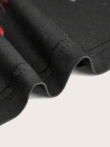 SHEIN Coolane 大尺寸黑色骷髏字母印花針織t卹 - 紅色 - 查看 4