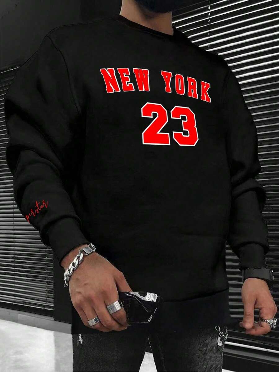 男士字母圖案運動衫 - 黑色 - 查看 1