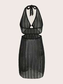 Swim SXY Women's Sheer Mesh Hollow Out Cropped Cover Up - Black - View 5