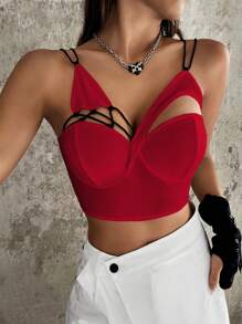 SHEIN ICON 中空背心上衣 - 紅色 - 查看 1