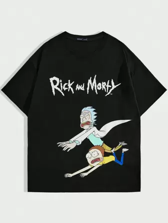 Rick and Morty | ROMWE T-shirt à manches courtes avec impression de dessin animé pour homme, école