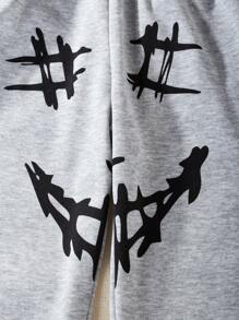 SHEIN Boys' Casual Smiling Face Printed Sweatpants - Light Grey - View 5