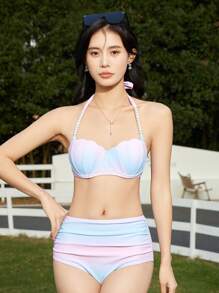 DAZY Women's Gradient Color Halter Neck Separated Bikini Set With Shell Cups Summer Beach - Multicolor - View 6