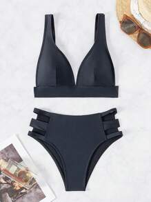SHEIN Swim Conjunto de bikini de unicolor separados para playa de verano