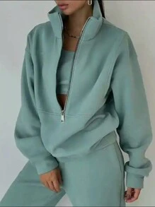 SHEIN Unity 女士純色運動衫和褲子套裝 - 薄荷綠 - 查看 1
