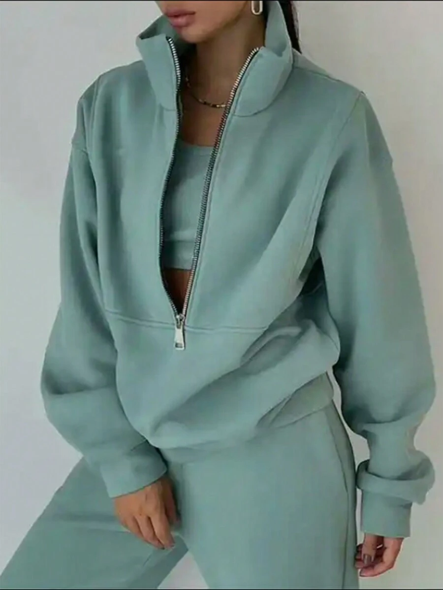 SHEIN Unity 女士純色運動衫和褲子套裝 - 薄荷綠 - 查看 1