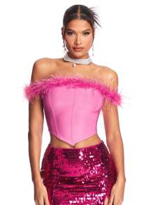 SHEIN BAE Áo hở vai màu hồng giản dị tiệc tùng câu lạc bộ tuyệt đẹp cho ngày lễ tình nhân - Hồng - Xem 4