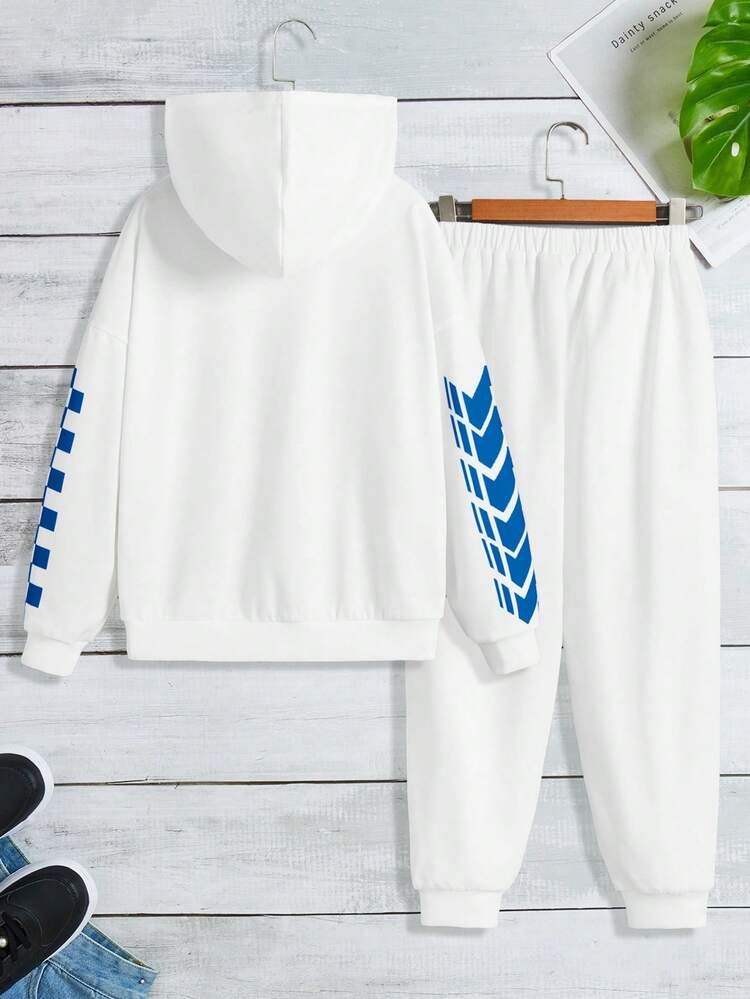 Boys' Tropical Coconut Tree Scenery Printed Hoodie And Sweatpants Knitting 2pcs Set, Holiday Beach Style