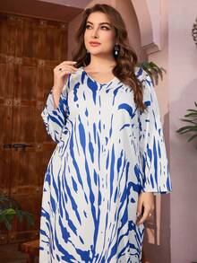 Al Najma 大尺碼綁染v領裙