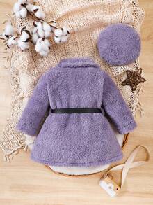 女婴毛绒外套和帽子 - 紫色 - 查看 2