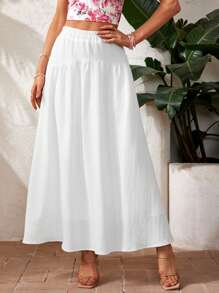 SHEIN VCAY Falda blanca de verano con cintura Elastic para vacaciones en la playa para mujer - Blanco - Ver 1