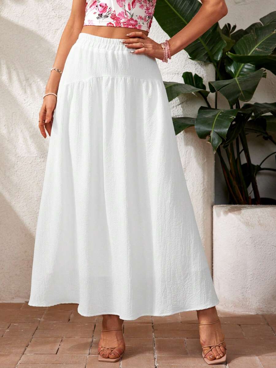 SHEIN VCAY Falda blanca de verano con cintura Elastic para vacaciones en la playa para mujer - Blanco - Ver 1