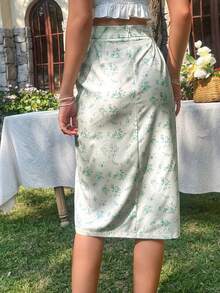 Soleia 女款花卉印花抽繩裹身高開衩半身裙 - 淺藍色 - 查看 2