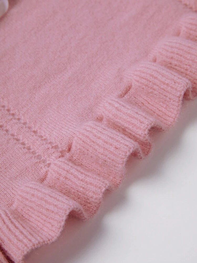 Women's Ultra Cropped Lace Hem Stand Collar Knit Pullover Fall Winter Sweater