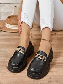 女士時尚珍來賓鞋,金屬扣裝飾,復古平底鞋 - 黑色 - 查看 3