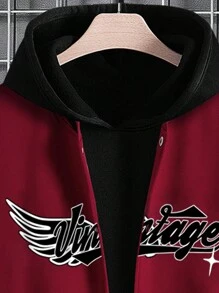 Manfinity Hypemode Conjunto De Dos Piezas De Chaqueta De Béisbol Y Pantalón Deportivo Para Hombre Con Impresión De Letra Y Contraste De Tallas Grandes