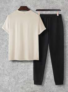 Manfinity RSRT Men Plus Coconut Tree Printed Short Sleeve T-Shirt And Pants 2pcs/Set - Apricot - View 2