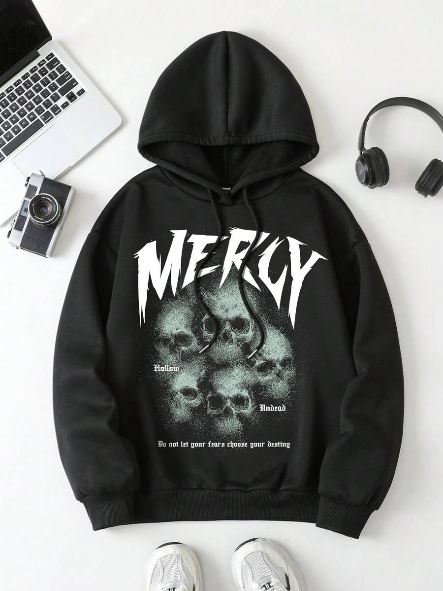 SHEIN Coolane 骷髏&字母印花休閒連帽衫