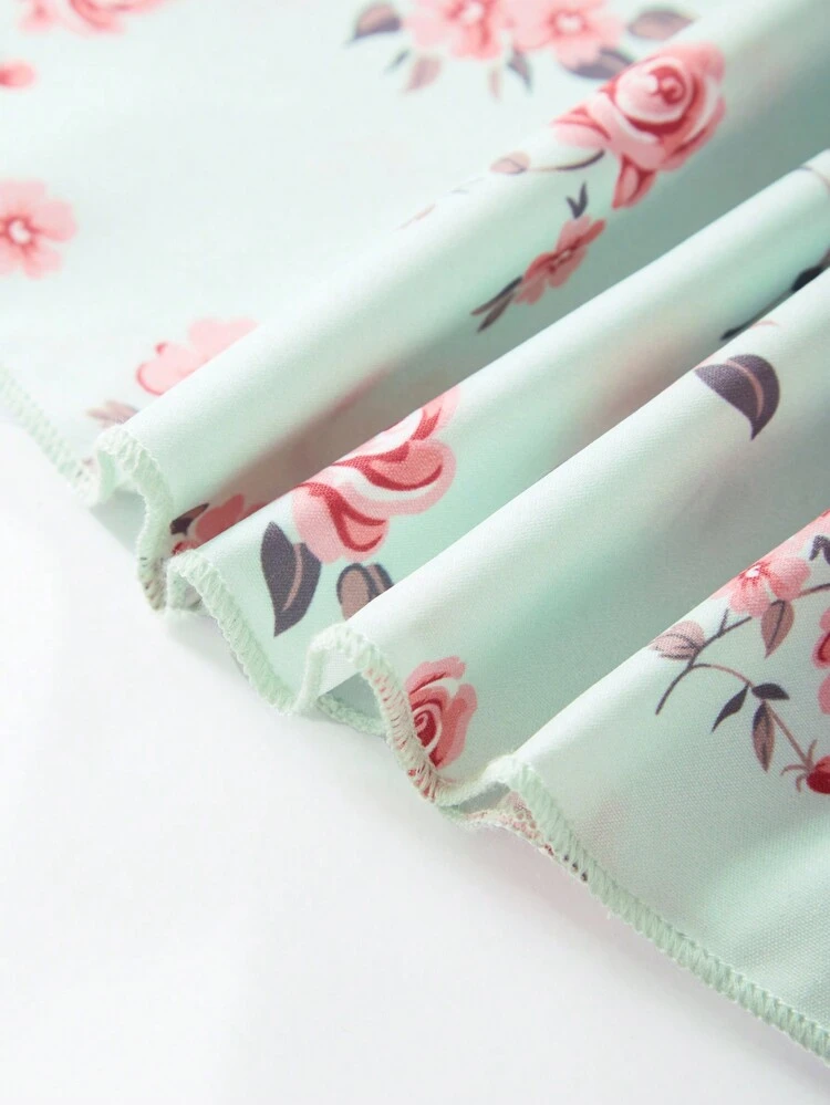 1pc Teenage Girls' Floral Printed Ladylike Dress For Spring/Summer