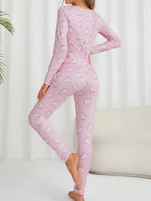 Heart Shaped Pattern Thermal Underwear Set - Black - View 2
