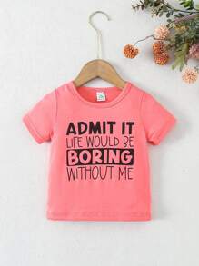 嬰兒女童標語印花上衣 - 橘色 - 查看 1