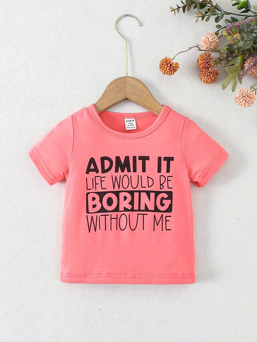 嬰兒女童標語印花上衣 - 橘色 - 查看 1