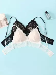 2pcs Solid Color Lace Bralette For Teen Girls - Multicolor - View 1