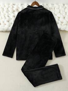 男士法蘭絨家居服套裝 - 黑色 - 查看 2