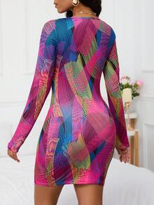 SHEIN Slayr 女裝全印花長袖連衣裙 - 彩色 - 查看 2