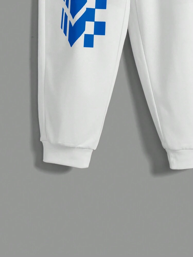 Boys' Tropical Coconut Tree Scenery Printed Hoodie And Sweatpants Knitting 2pcs Set, Holiday Beach Style