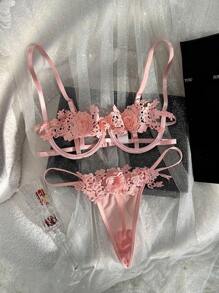 Của phụ nữ Thêu hoa Xu hướng: Cắt giảm Nội y sexy Bộ - Hồng - Xem 3