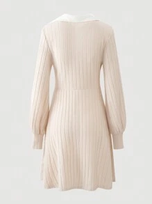 SHEIN LUNE Vestido Sencillo Con Bloques De Color Para Mujer - Caqui - Ver 2