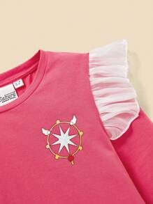 CARDCAPTOR SAKURA | SHEIN Tween Girl Cartoon Printed Ruffle Trim Long Sleeve T-Shirt