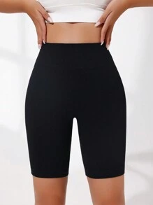 Easithlete 純色無縫高彈性運動短褲 - 黑色 - 查看 2
