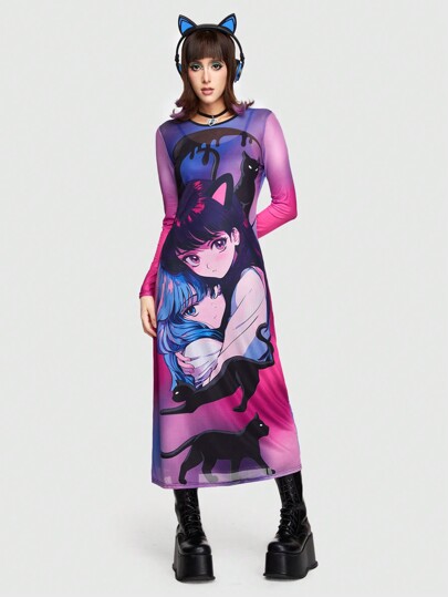 Anime Sexy Animated Vintage Iridescent Gradient Women'S Dress