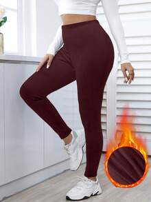 Calvaya 厚款保暖冬季打底裤，休闲紧身，可单独穿着 - 紫紅色 - 查看 7