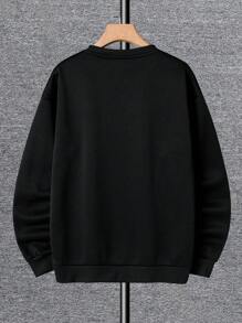 Men'S Round Neck Sweatshirt With Bear Print - Black - View 2
