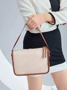 BizChic Double Zipper Decor Adjustable Strap Square Bag - Khaki - View 10