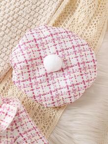 SHEIN 2pcs/Set Thick Woolen Cloth Ruffled Collar Ruffle Sleeve Dress And Hat For Baby Girls - Baby Pink - View 3