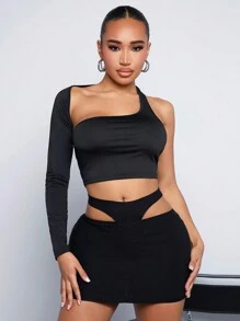 SHEIN SXY 女性性感中空迷你裙 - 黑色 - 查看 4