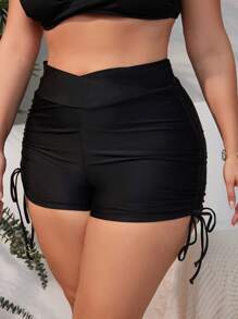 SHEIN Swim Curve Kích thước lớn Bên dây rút Sọc Quần Shorts  bơi - màu đen - Xem 2