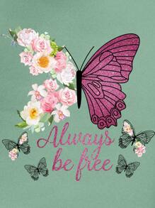 SHEIN LUNE Của phụ nữ Loại bướm In Áo nỉ có mũ - Màu xanh Bạc hà - Xem 5