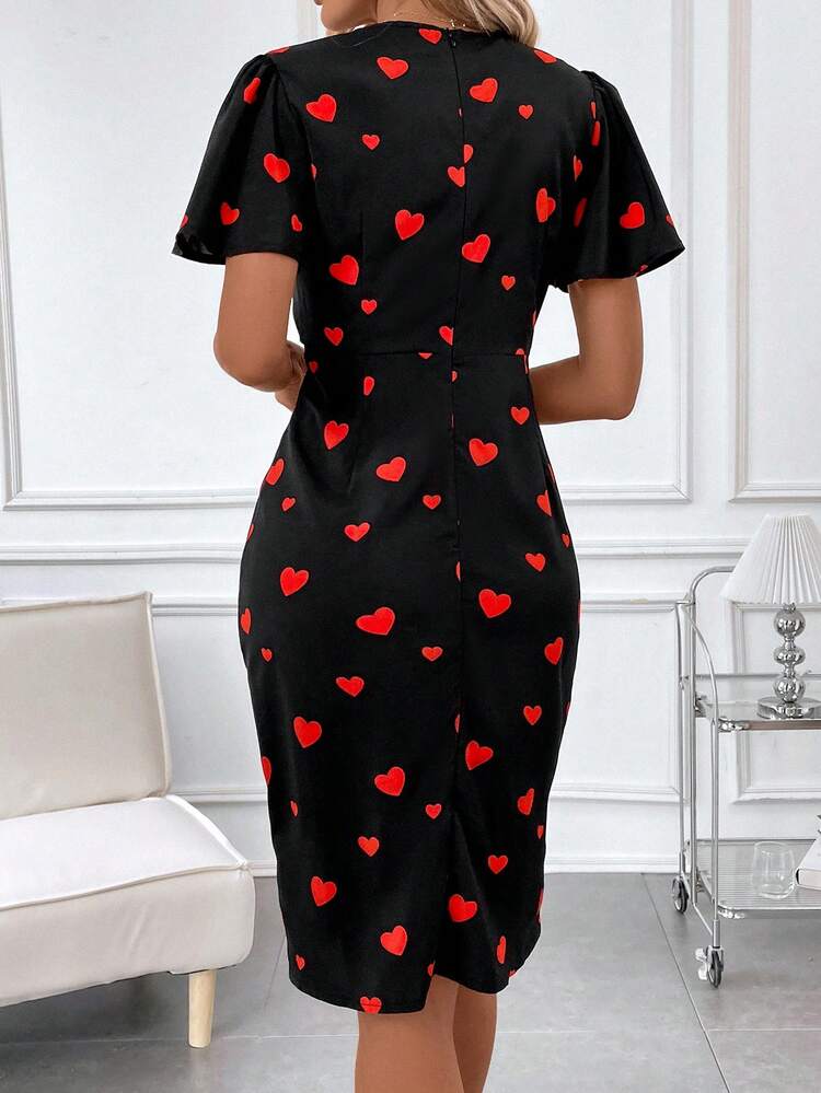 Ladies' Heart Pattern Wrap Neckline Dress