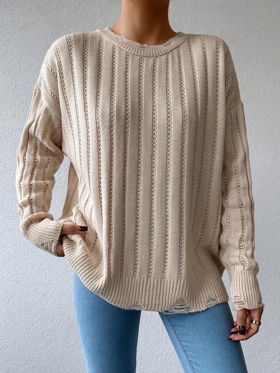 EURMUSE Solid Color Drop Shoulder Sweater - Apricot - View 1