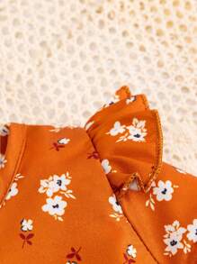 Baby Girl Vintage Brown Patterned Dress - Brown - View 4