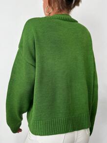 EURMUSE Turtleneck Drop Shoulder Sweater - Green - View 2