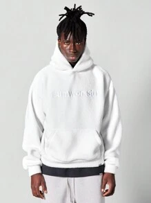 SUMWON Áo hoodie lông cừu thêu phía trước - trắng - Xem 1