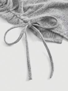 SHEIN MOD Women's Asymmetrical Collar Drawstring Contrast Color T-Shirt